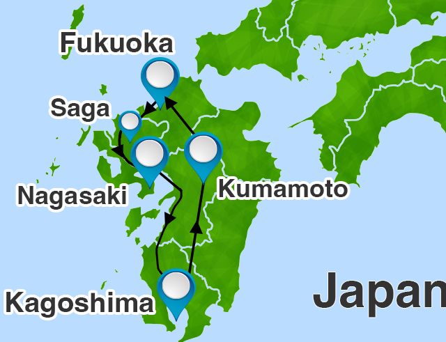 Kyushu Autumn Sumo and Onsen Tour route map