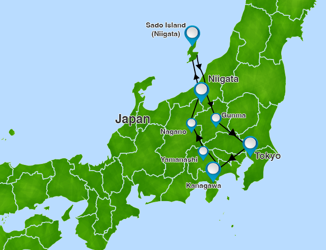 Japan Art + Culture Tour 2024 route map