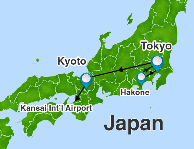 Excurtion Japan 8 Days route map