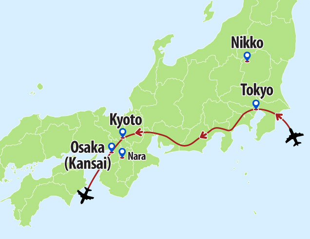 EASY TOKYO and KYOTO 7 day tour route map