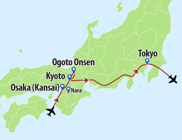 Japan for Two-B 7 Days tour route map