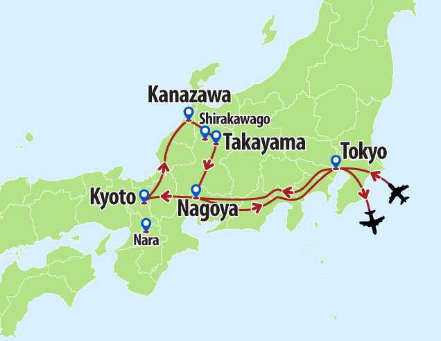 Best of Japan 10 day tour route map
