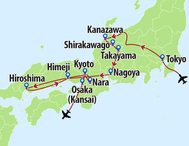 WONDERFUL JAPAN 10 day tour route map