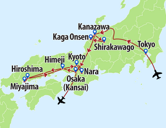 The COLOURS of JAPAN  10 day tour route map