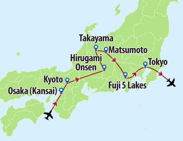 SJapan in Contrast  8 day tour route map