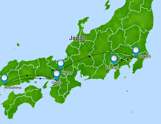 Japan Hightlight 10-day tour route map