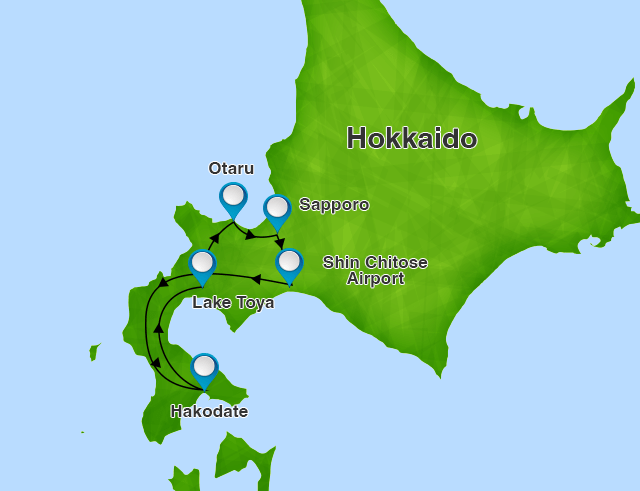 Discover Hokkaido 4-day tour route map