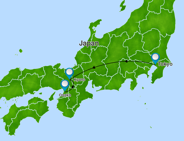 Japan Prologue 7-day tour route map