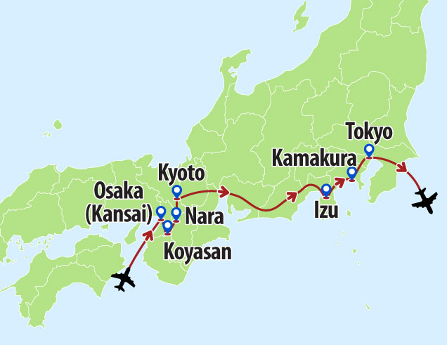 Spiritual Japan 8 day tour route map