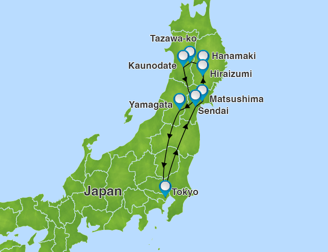 Unveil Tohoku 7-day tour route map
