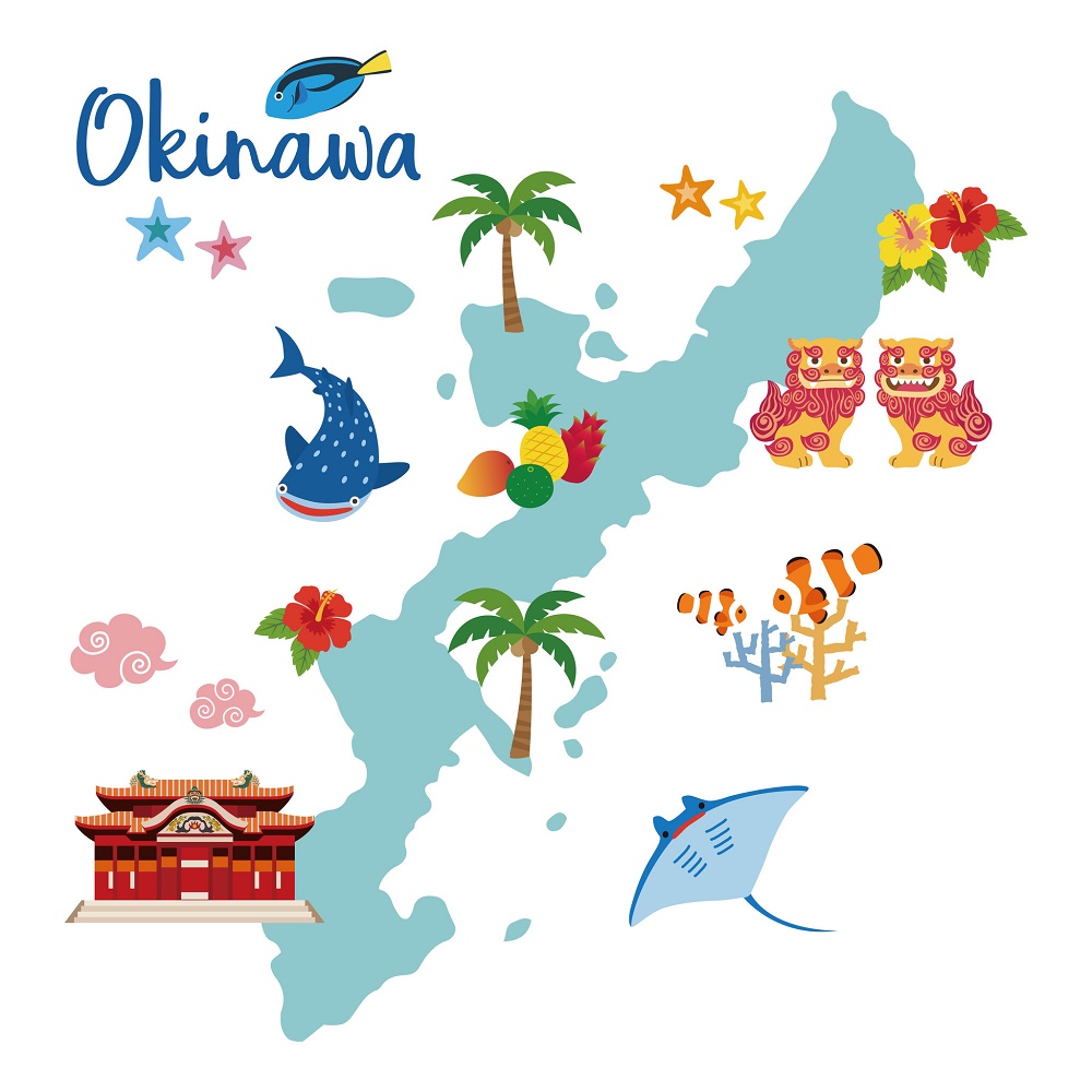 Okinawa colorful map with key features